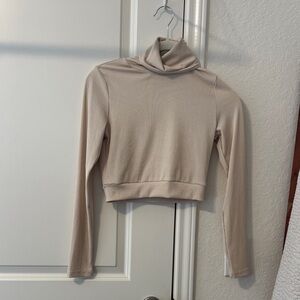 Beige Turtleneck Long Sleeve Crop Top